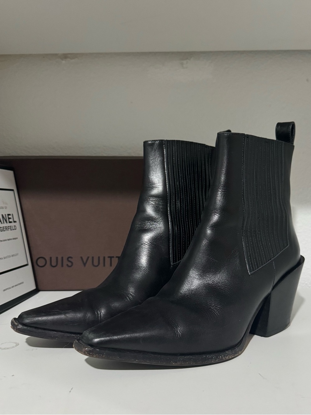 Aeyde Black Leather Pointed Ankle Booties